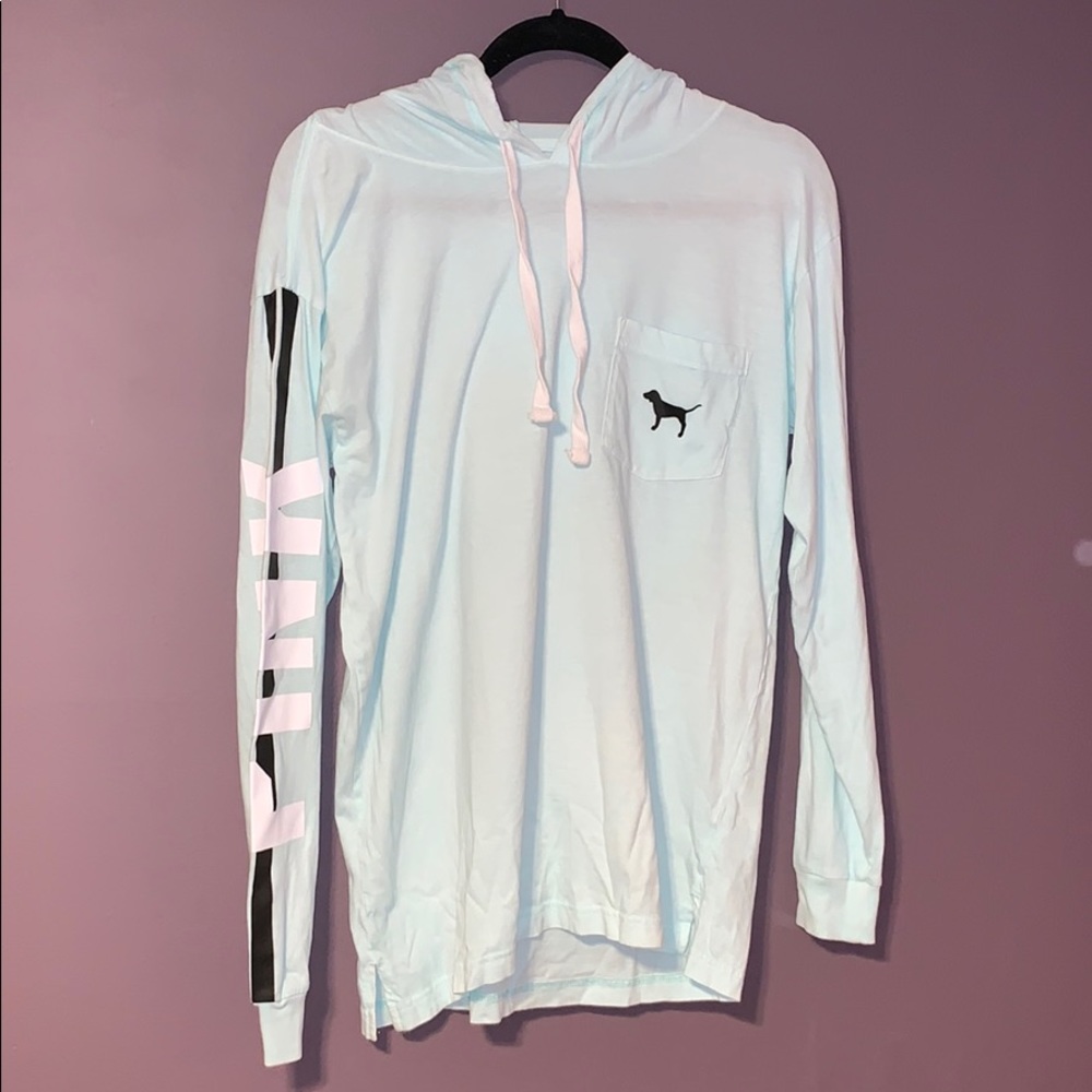 VS PINK XS Light Blue Hooded Long Sleeve